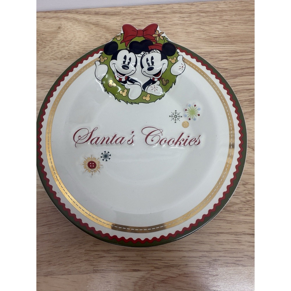 Disney Store Mickey & Minnie Santa's‎ Cookies Ceramic 8" Christmas Plate #26